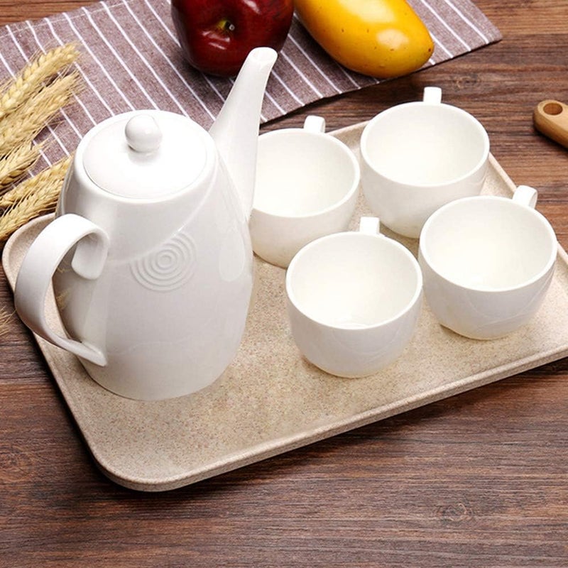 Roucerlin 2Pcs Unbreakable Serving Tray Decorative Tray Wheat Straw 137 x 98 in Great Plate for Dinner Tea Bed Bar Breakfast Food Beige - Image 2