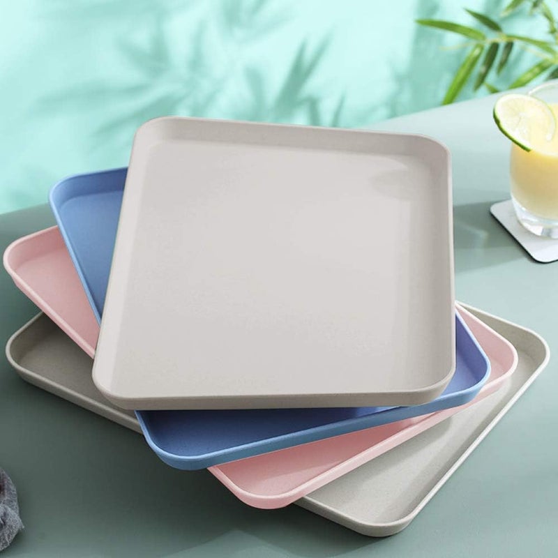 Roucerlin 2Pcs Unbreakable Serving Tray Decorative Tray Wheat Straw 137 x 98 in Great Plate for Dinner Tea Bed Bar Breakfast Food Beige - Image 4