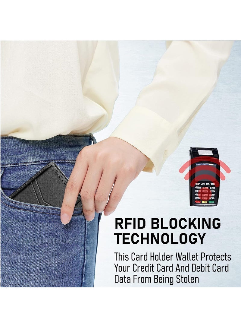 SYOSI محفظة حامل البطاقة بسيطة ورفيعة وجيب أمامي صغير يحجب RFID من الجلد للرجال والنساء لبطاقات الائتمان  - Image 5