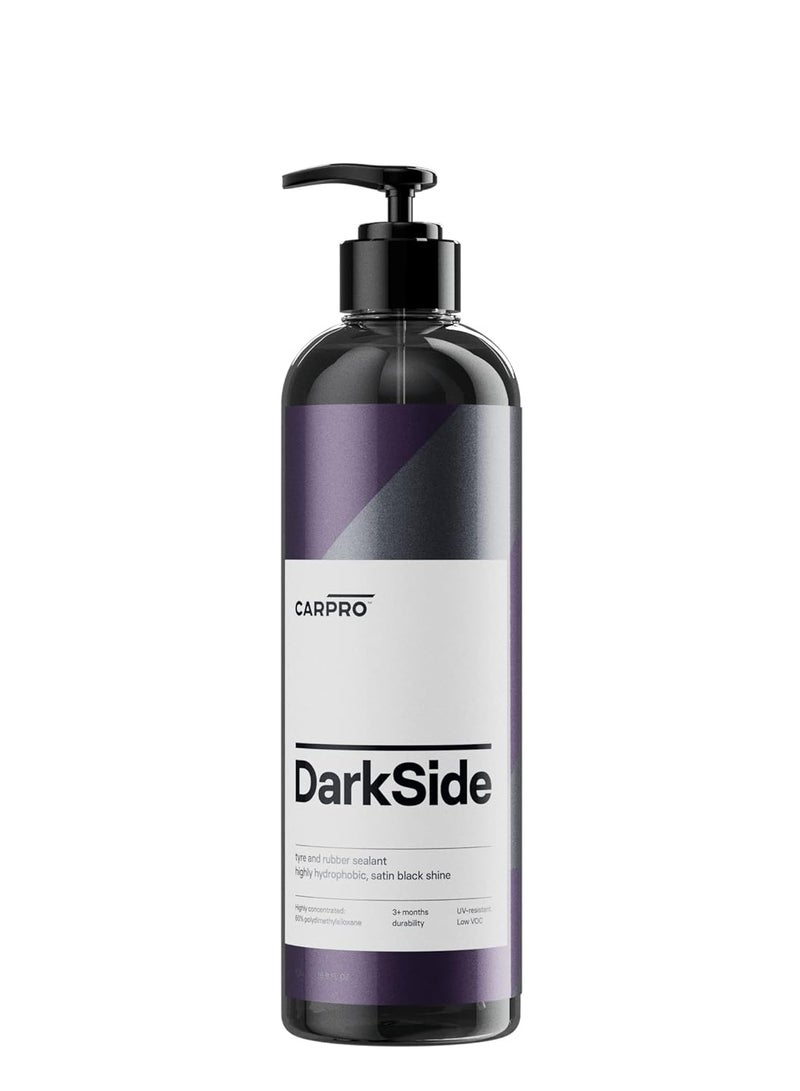 CARPRO Darkside - مادة مانعة للتسرب للإطارات والمطاط، مقاومة للماء والتنظيف الذاتي، لمعة ساتان سوداء، حماية من الأشعة فوق البنفسجية، تنعش المطاط الباهت، جاهزة للاستخدام - 500 مل (17 أونصة) - Image 1