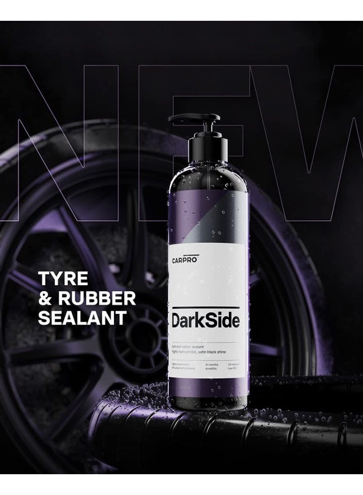 CARPRO Darkside - مادة مانعة للتسرب للإطارات والمطاط، مقاومة للماء والتنظيف الذاتي، لمعة ساتان سوداء، حماية من الأشعة فوق البنفسجية، تنعش المطاط الباهت، جاهزة للاستخدام - 500 مل (17 أونصة) - Image 2