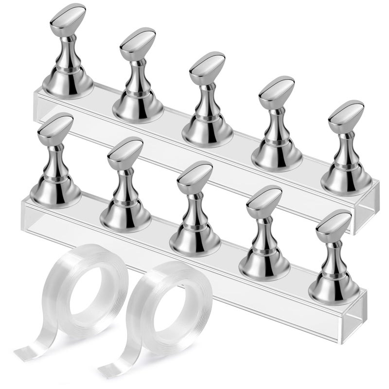 Etercycle Nail Stand Acrylic Nail Art Display Stand Practice Nail Holder for Painting Nails Magnetic Practice Stands with Doublesided Tape For DIY Salon Supplies Silver