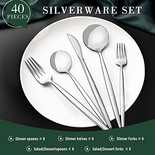 CEKEE 40-Piece Silverware Set for 8, CEKEE Stainless Steel Flatware Cutlery Set Included Knife Spoon and Fork, Kitchen Utensils Set for Home Hotel Wedding Restaurant - Mirror Polished & Dishwasher Safe - Image 2