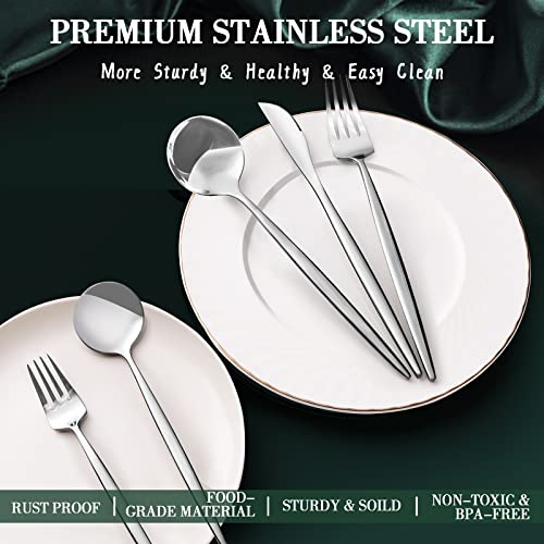 CEKEE 40-Piece Silverware Set for 8, CEKEE Stainless Steel Flatware Cutlery Set Included Knife Spoon and Fork, Kitchen Utensils Set for Home Hotel Wedding Restaurant - Mirror Polished & Dishwasher Safe - Image 4