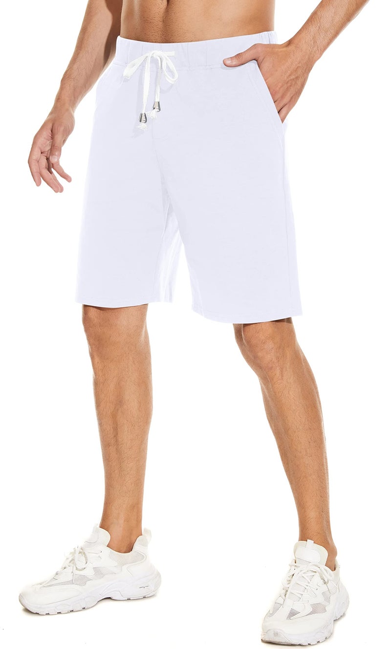 Janmid Men's Casual Soft Cotton Elastic Jogger Gym Active Pocket Shorts White L - Image 4