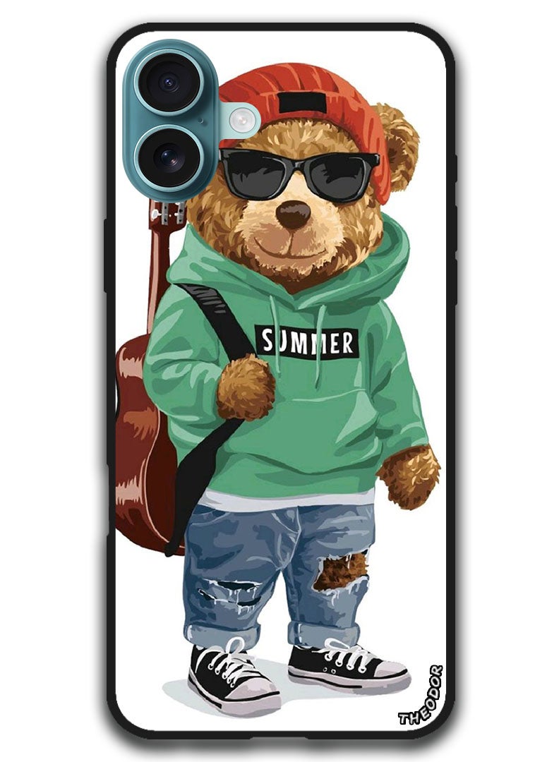 Theodor Protective Case Anti Scratch Shock Proof Bumper Cover For iPhone 16 Plus (6.7)-inch Musician Bear - Image 1