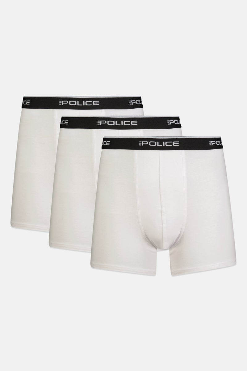 833 POLICE Men 3 Pcs Brand Logo Boxer Shorts, White - Image 1