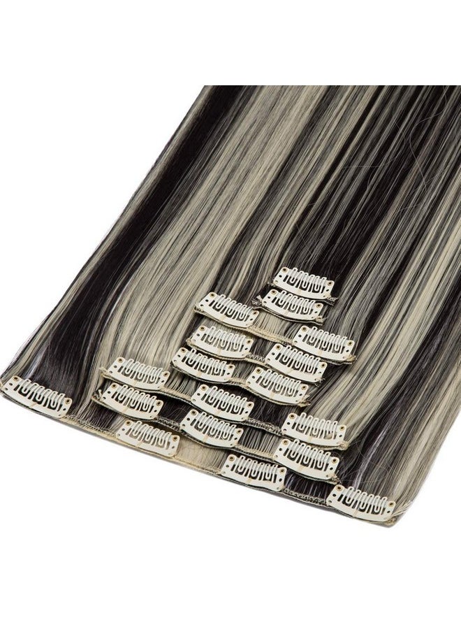 S-noilite - Clip In On Hair Extension Full Head 8Pcs 18Clips 26 Straight Natural Black Mix Bleach Blonde Synthetic Heat Resistant Hairpieces Invisible Hairpiece (26 Straight Natural Black Mix Bleach Blonde) - Image 1