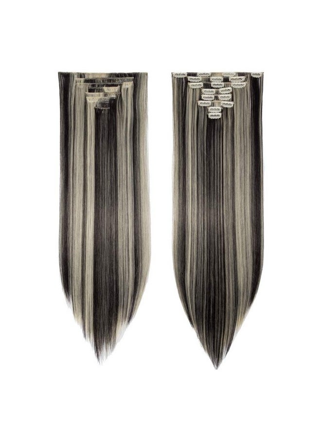 S-noilite - Clip In On Hair Extension Full Head 8Pcs 18Clips 26 Straight Natural Black Mix Bleach Blonde Synthetic Heat Resistant Hairpieces Invisible Hairpiece (26 Straight Natural Black Mix Bleach Blonde) - Image 1
