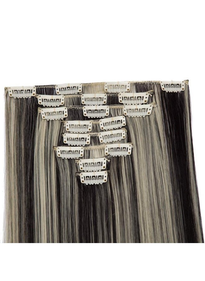 S-noilite - Clip In On Hair Extension Full Head 8Pcs 18Clips 26 Straight Natural Black Mix Bleach Blonde Synthetic Heat Resistant Hairpieces Invisible Hairpiece (26 Straight Natural Black Mix Bleach Blonde) - Image 1