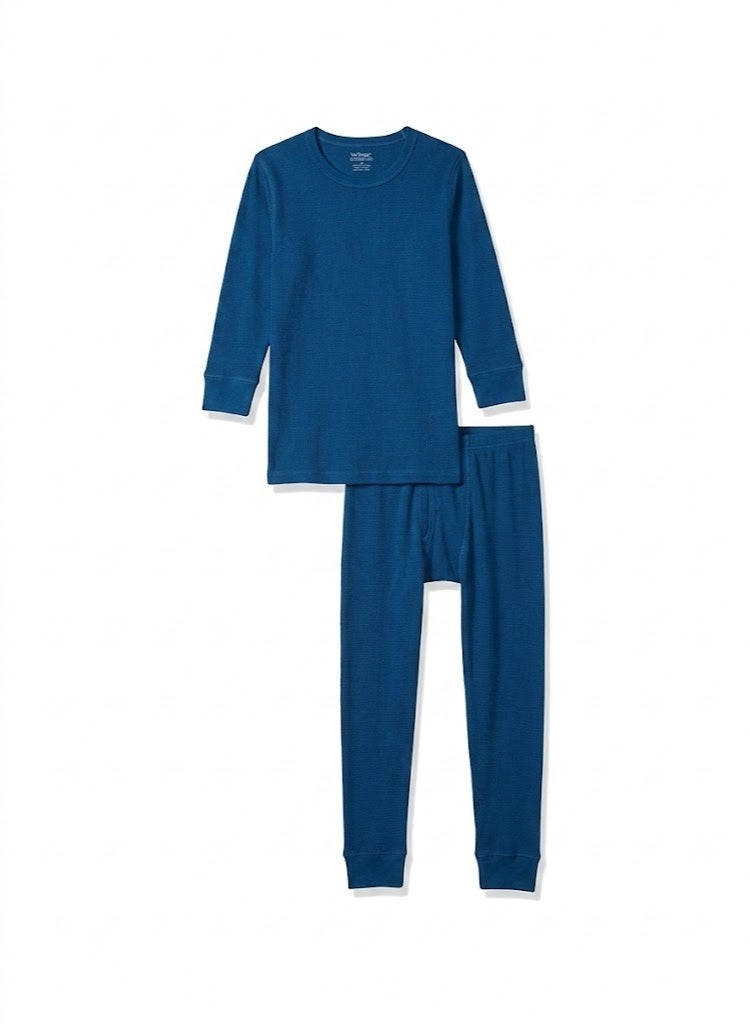 Cottonil Round Neck Long Sleeves Top with Logo Print Leggings Thermal Underwear Set for Boys