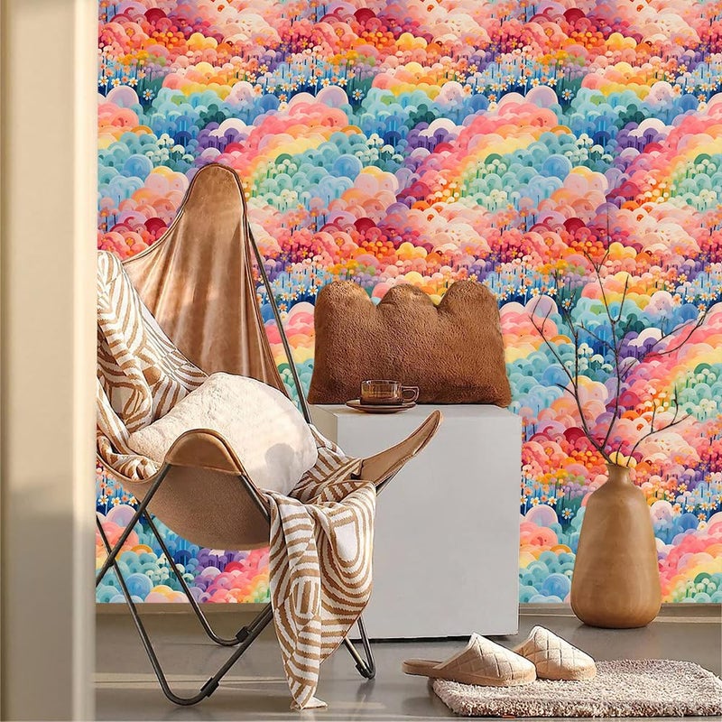 MuralPeel ورق جدران ملصق ذاتي قابل للإزالة من مورايل بيل، غابة قوس قزح الملونة، سحاب أحلام خيالية، سهل الإزالة واللصق على الجدران لغرفة النوم والخزائن للمستأجرين - Image 2