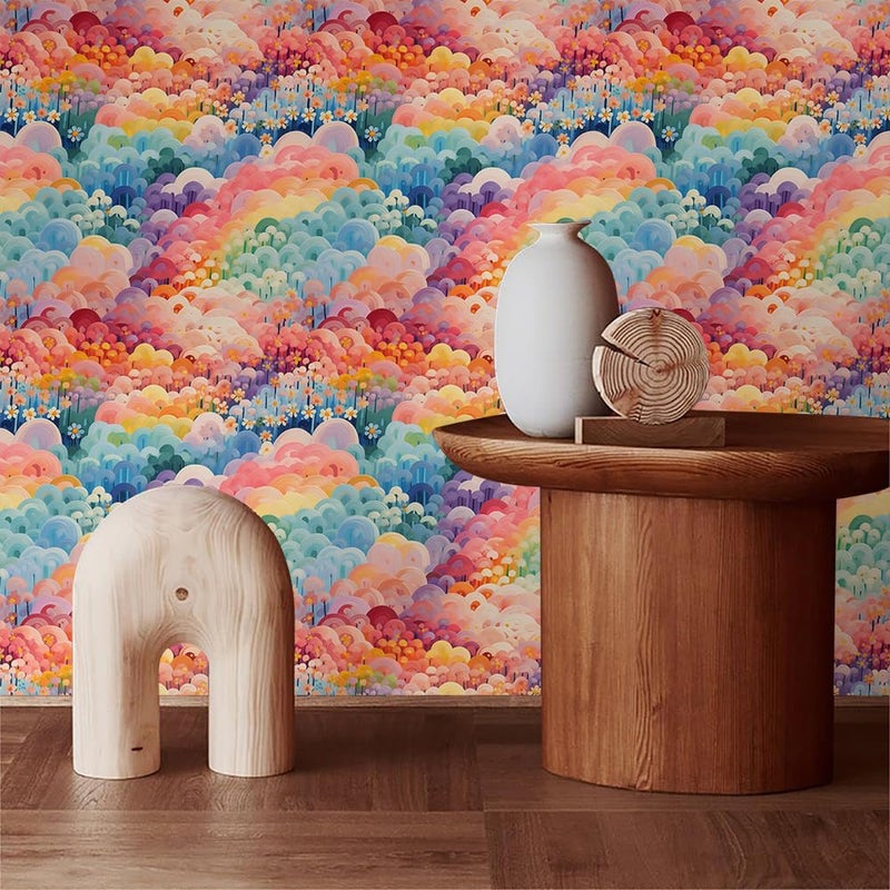 MuralPeel ورق جدران ملصق ذاتي قابل للإزالة من مورايل بيل، غابة قوس قزح الملونة، سحاب أحلام خيالية، سهل الإزالة واللصق على الجدران لغرفة النوم والخزائن للمستأجرين - Image 3