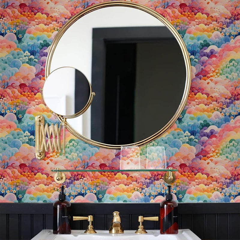 MuralPeel ورق جدران ملصق ذاتي قابل للإزالة من مورايل بيل، غابة قوس قزح الملونة، سحاب أحلام خيالية، سهل الإزالة واللصق على الجدران لغرفة النوم والخزائن للمستأجرين - Image 4