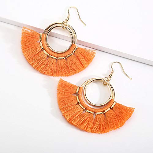 BaubleStar Fan Tassel Earrings Orange Bohemian Hoop Dangle Fringe Drop Thread Tiered Layered Tassle Fashion Jewelry for Women - Image 3