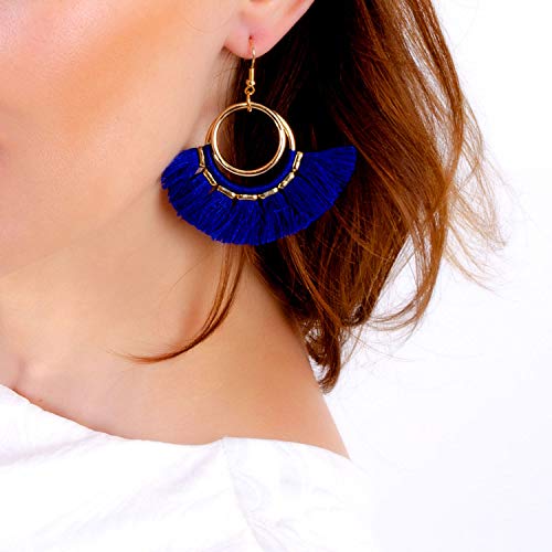 BaubleStar Fan Tassel Earrings Orange Bohemian Hoop Dangle Fringe Drop Thread Tiered Layered Tassle Fashion Jewelry for Women - Image 2