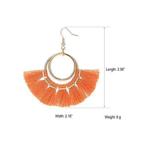 BaubleStar Fan Tassel Earrings Orange Bohemian Hoop Dangle Fringe Drop Thread Tiered Layered Tassle Fashion Jewelry for Women - Image 4