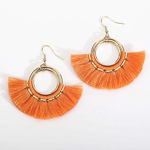 BaubleStar Fan Tassel Earrings Orange Bohemian Hoop Dangle Fringe Drop Thread Tiered Layered Tassle Fashion Jewelry for Women - Image 5