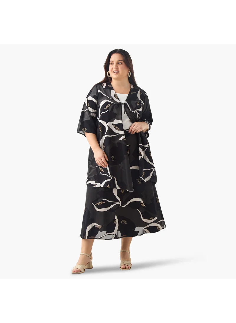  أولا بوبكن Plus Size Ulla Popken Printed Midi Skirt with Elasticated Waistband and Pocket