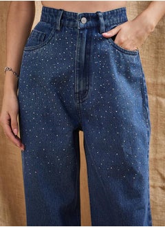 SASSAFRAS Mid Rise Washed Front Studded Straight Fit Jeans by Styli  - Image 4