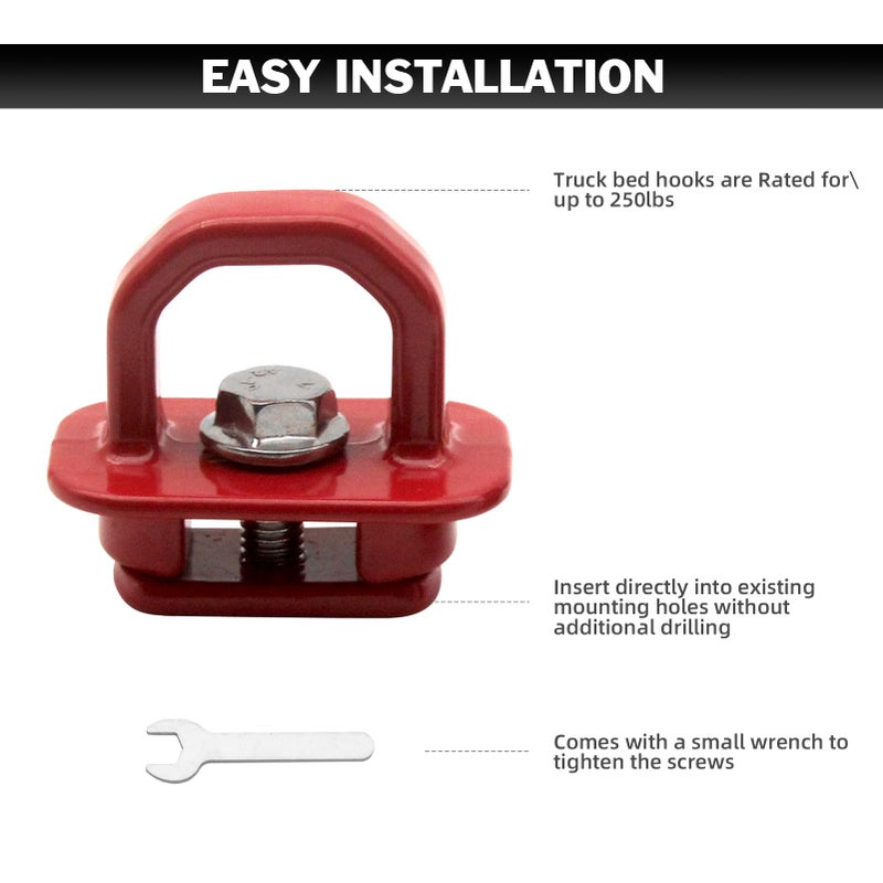 JINCHEN Aluminum Tie Down Anchors 9 Pcs Truck Bed Set Side Wall Anchor fit for 2007-2023 Chevy Silverado/GMC Sierra, 2015-2023 Chevy Colorado/GMC Canyon (Red) - Image 4