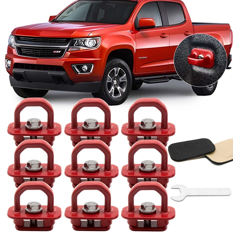 JINCHEN Aluminum Tie Down Anchors 9 Pcs Truck Bed Set Side Wall Anchor fit for 2007-2023 Chevy Silverado/GMC Sierra, 2015-2023 Chevy Colorado/GMC Canyon (Red) - Image 1