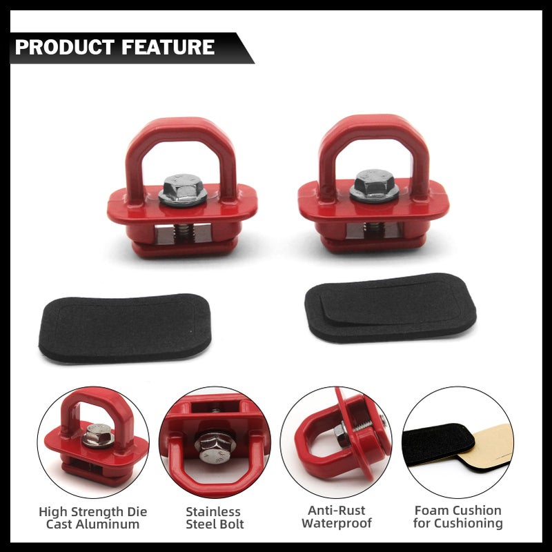 JINCHEN Aluminum Tie Down Anchors 9 Pcs Truck Bed Set Side Wall Anchor fit for 2007-2023 Chevy Silverado/GMC Sierra, 2015-2023 Chevy Colorado/GMC Canyon (Red) - Image 3