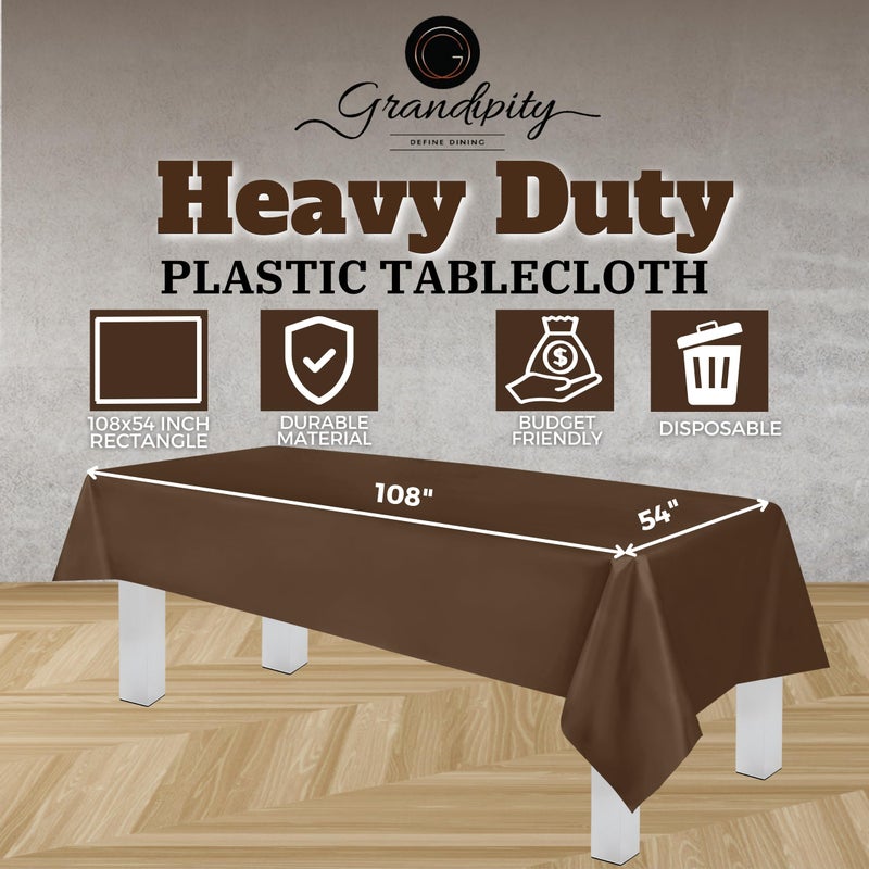 Grandipity Brown Plastic Table Cloth Disposable (6 Pk) 54in x 108in Plastic Tablecloths for Rectangle Tables - Premium Party Table Cloths Disposable for 6ft to 8ft Rectangle Tables - Image 2