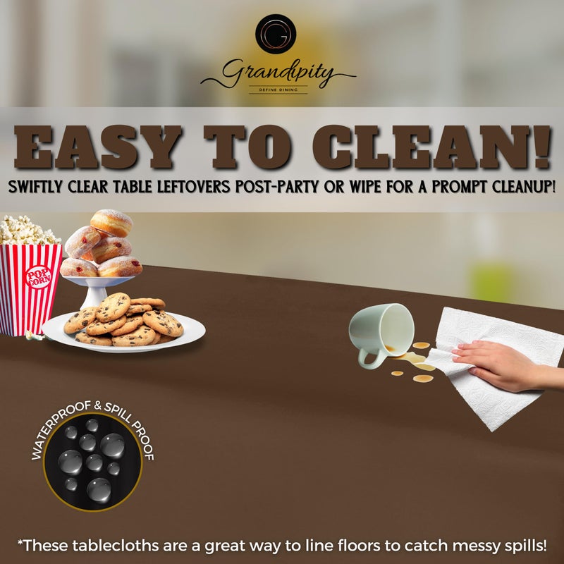 Grandipity Brown Plastic Table Cloth Disposable (6 Pk) 54in x 108in Plastic Tablecloths for Rectangle Tables - Premium Party Table Cloths Disposable for 6ft to 8ft Rectangle Tables - Image 3