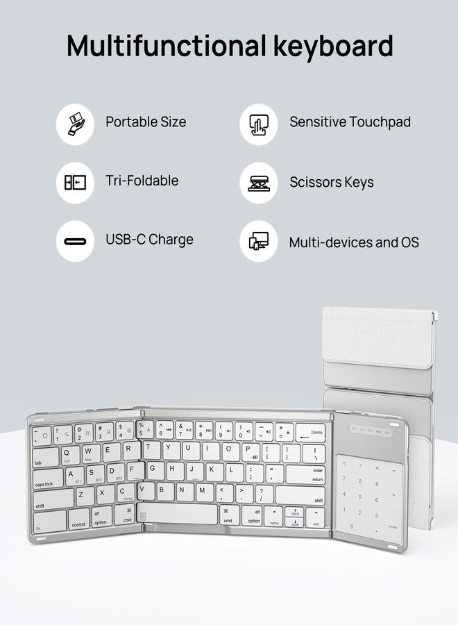 SODI Foldable Keyboard with Touchpad, Portable Wireless Keyboard with Phone Holder, Rechargeable Bluetooth Travel Keyboard for iPad, iPhone, Mac, iOS Tablets Slim Pocket Folding, White - Image 2
