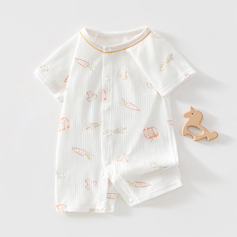 Baby Summer Short-Sleeve Romper: Lightweight Breathable Newborn Sleepsuit, Unisex Cotton Bodysuit