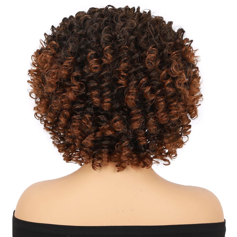 Fancy Hair Afro Kinky Curly Headband Wigs Mixed Brown Turban Wig with headband Heat Resistant Fiber Synthetic Party Cosplay Wigs for Black Women - Image 4