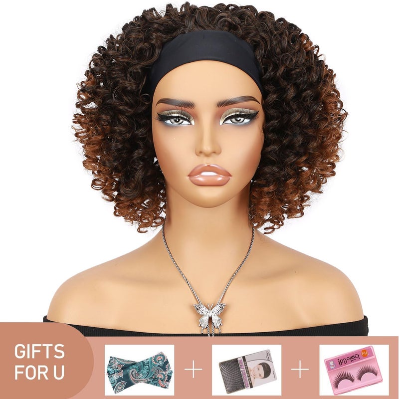 Fancy Hair Afro Kinky Curly Headband Wigs Mixed Brown Turban Wig with headband Heat Resistant Fiber Synthetic Party Cosplay Wigs for Black Women - Image 2