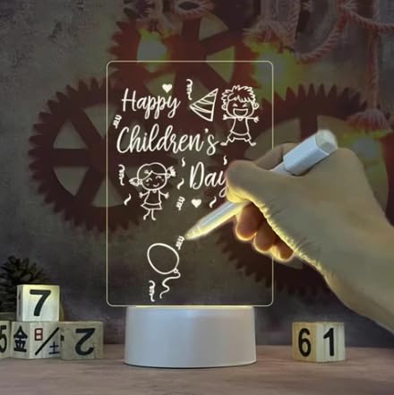 DAYANIDHI 3D Illusion Acrylic Message Note Board LED Night Light USB Message Board | Holiday Light | Includes Pen | Gift for Children, Girlfriend | Decorative Writing Board Lamp (Rectangle, 1 Pc) - Image 5