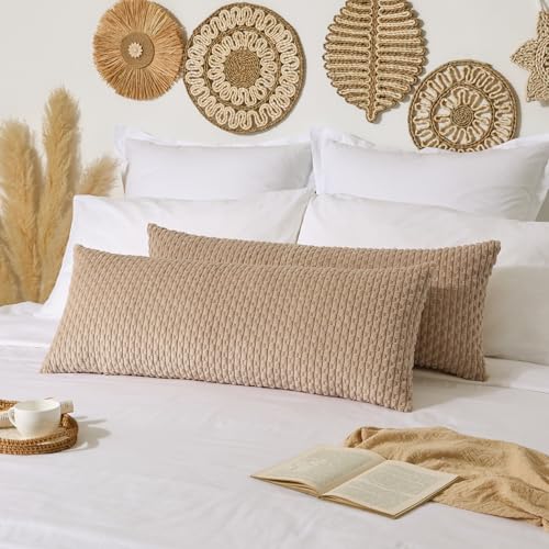 K KEVIN TEXTILE Kevin Textile 14x36 Inch Long Lumbar 1 Pack Boho Decorative Throw Pillow Cover Soft Striped Corduroy Rectangle Cushion Case Farmhouse Solid Color Accent for Living Room Couch Sofa Bed, Tan - Image 2