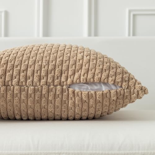 K KEVIN TEXTILE Kevin Textile 14x36 Inch Long Lumbar 1 Pack Boho Decorative Throw Pillow Cover Soft Striped Corduroy Rectangle Cushion Case Farmhouse Solid Color Accent for Living Room Couch Sofa Bed, Tan - Image 4