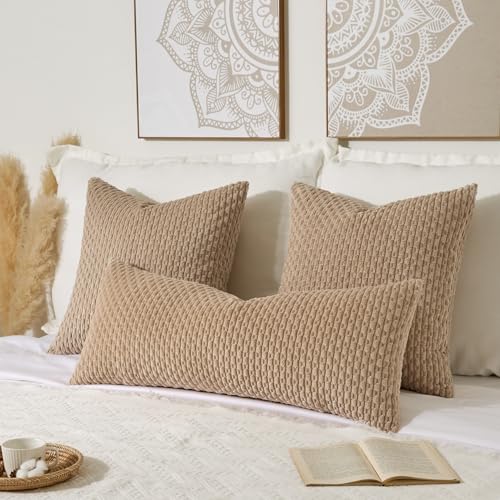 K KEVIN TEXTILE Kevin Textile 14x36 Inch Long Lumbar 1 Pack Boho Decorative Throw Pillow Cover Soft Striped Corduroy Rectangle Cushion Case Farmhouse Solid Color Accent for Living Room Couch Sofa Bed, Tan - Image 5