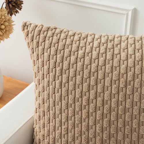 K KEVIN TEXTILE Kevin Textile 14x36 Inch Long Lumbar 1 Pack Boho Decorative Throw Pillow Cover Soft Striped Corduroy Rectangle Cushion Case Farmhouse Solid Color Accent for Living Room Couch Sofa Bed, Tan - Image 3