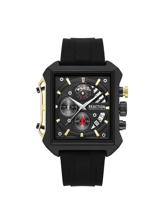 كينيث كول ريأكشن Black Dial Black Silicone Strap Chronograph Watch for Men, 52.5mm