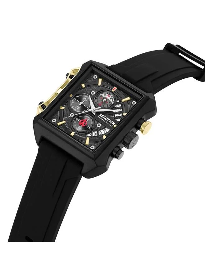 كينيث كول ريأكشن Black Dial Black Silicone Strap Chronograph Watch for Men, 52.5mm