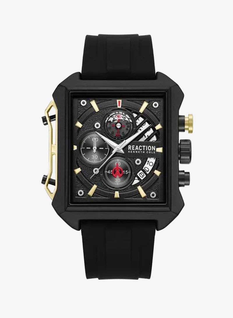 Kenneth Cole Reaction Black Dial Black Silicone Strap Chronograph Watch for Men, 52.5mm