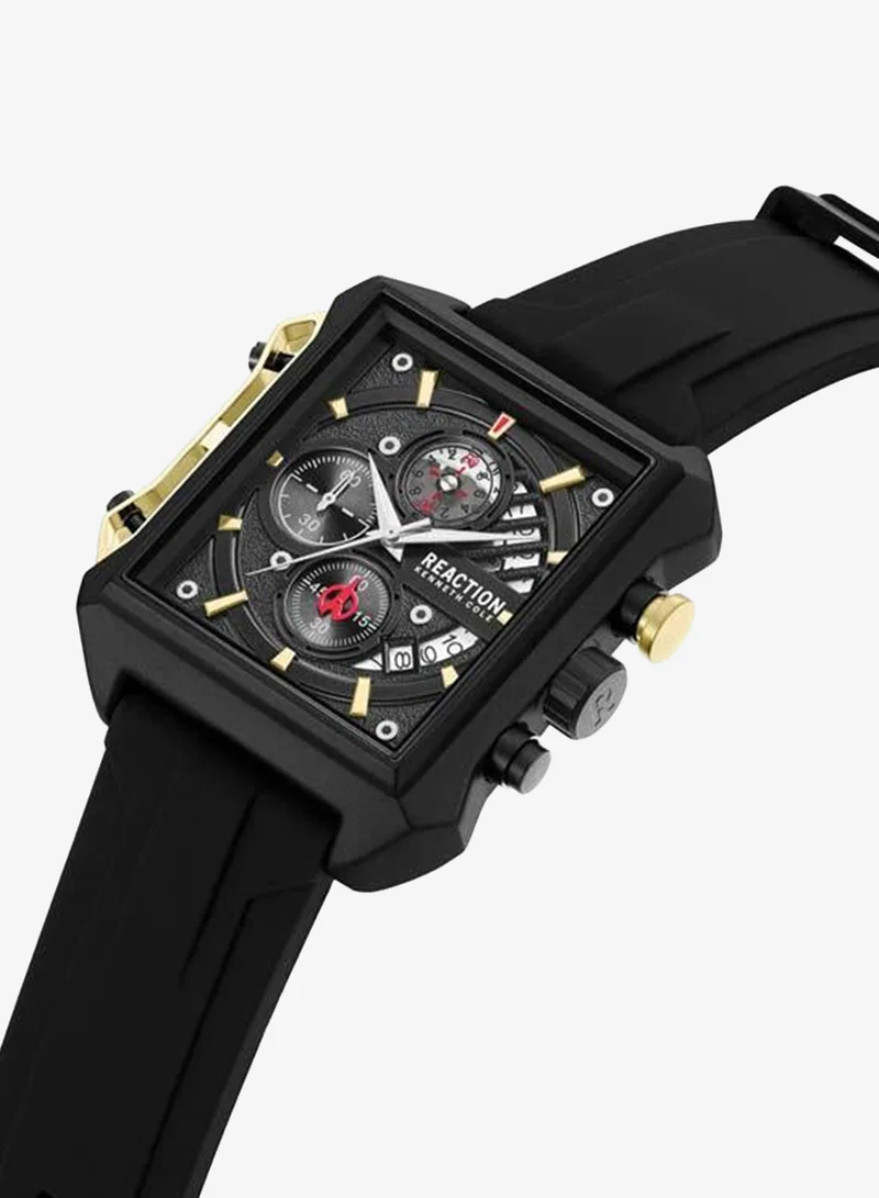 Kenneth Cole Reaction Black Dial Black Silicone Strap Chronograph Watch for Men, 52.5mm