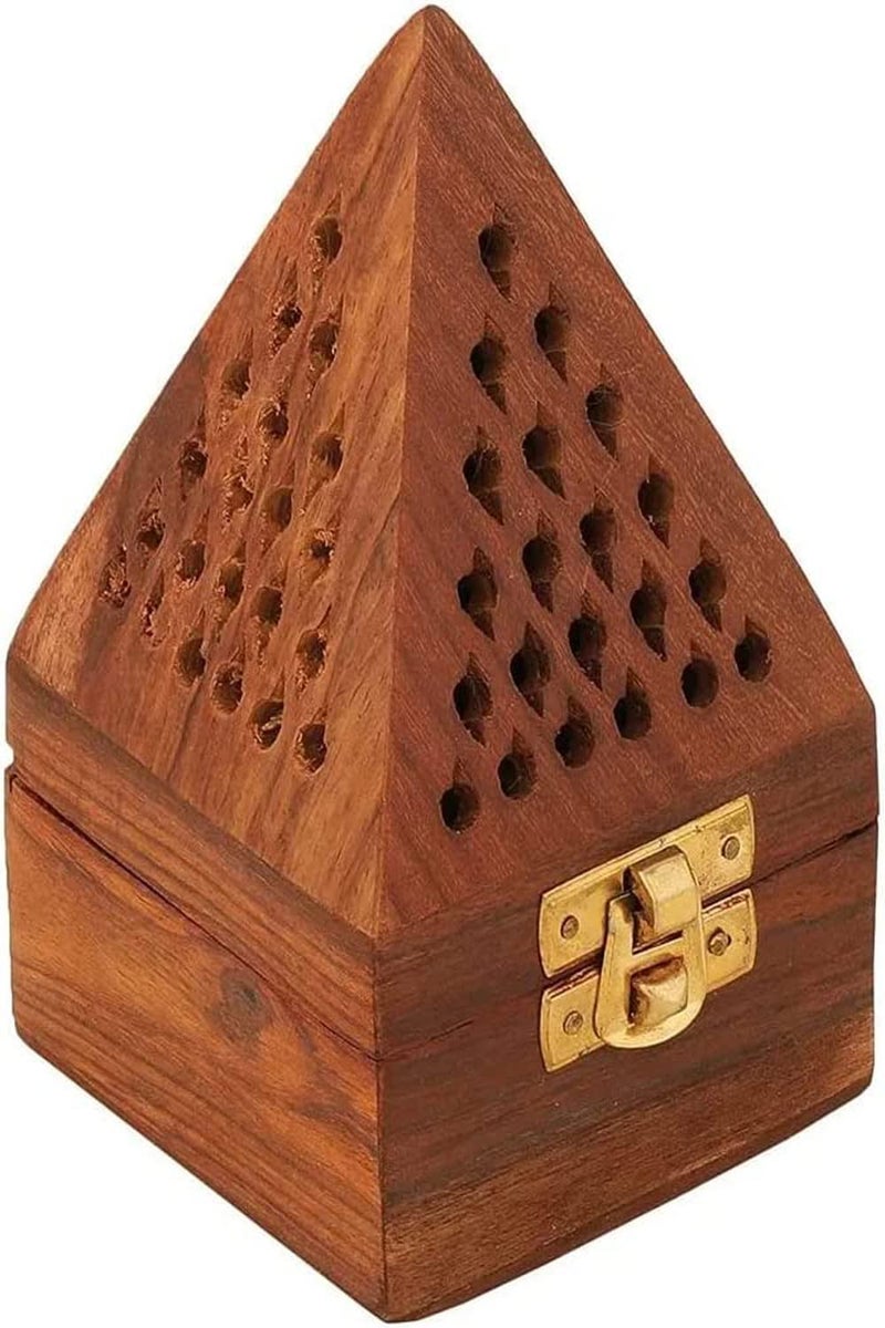BlessInternational TraditionalHandmadeBurner WoodenIncenseStickHolder AshCatcherStand forAromatherapyMeditationYoga 5 Inch Temple Wooden CharcoalCone
