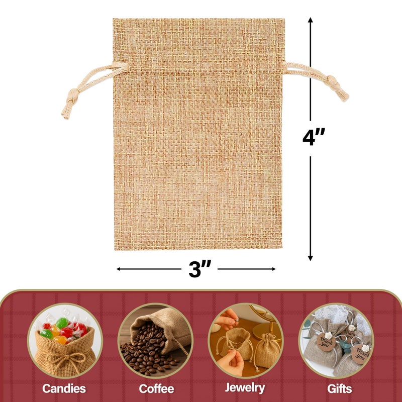 Mandala Crafts Burlap Bags with Drawstring - Small Drawstring Pouch Set - 3X4 Inches Bulk Rustic Linen Burlap Drawstring Bags for Burlap Gift Bags Wedding Party Coffee Candy Favor Bags 20 PCs - Image 3