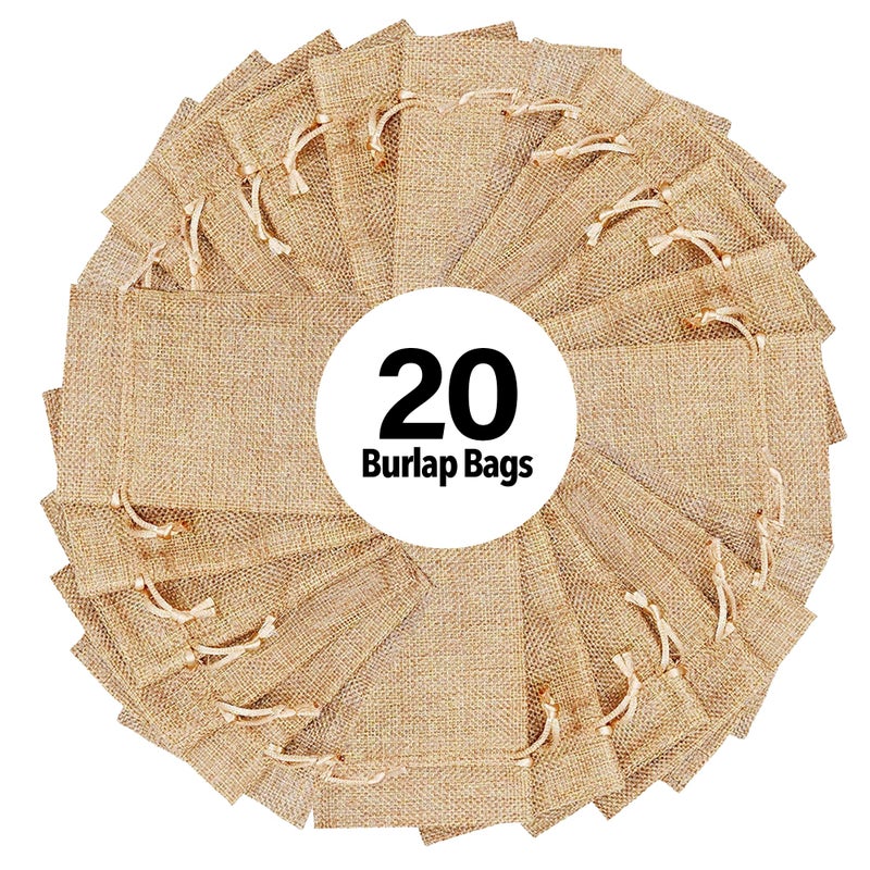 Mandala Crafts Burlap Bags with Drawstring - Small Drawstring Pouch Set - 3X4 Inches Bulk Rustic Linen Burlap Drawstring Bags for Burlap Gift Bags Wedding Party Coffee Candy Favor Bags 20 PCs - Image 2