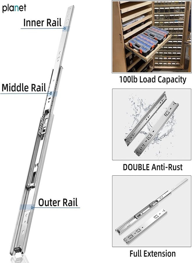Planet Drawer Channel/Telescopic Slide/Soft Close Drawer Channel Slide for Kitchen & Wardrobe/Regular Close Ball Bearing Drawer Channel - 16-Inch (Silver) - Image 4