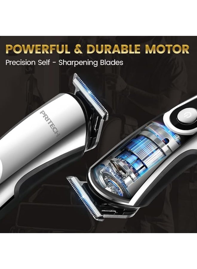 PRITECH Beard Trimmer for Men, 3 in 1 Hair Clippers for Men Kit, Nose Hair Trimmer, Micro Shaver Mens Grooming Kit Cordless Electric Hair Trimmer LED Display IPX6 (Silver) - Image 4