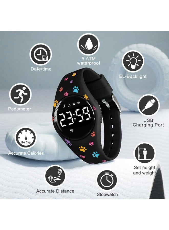 A ALPS Kids Watches for Girls Boys Digital Sport Watch with Step Counter Pedometer Vibration Alarm Clock, No App Waterproof Fitness Tracker Kids Watch Boys Girls Teens Students Ages 5-16, 124-F-DogPaw, Small - Image 2
