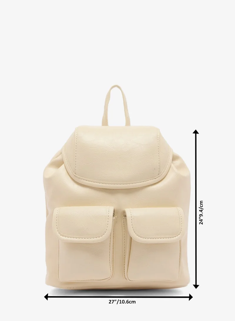 Ginger White Pocket Detail PU School And Travel Backpack for Women | Best Price UAE