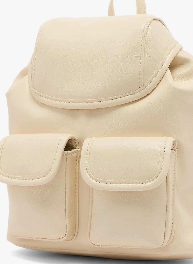 Ginger White Pocket Detail PU School And Travel Backpack for Women | Best Price UAE